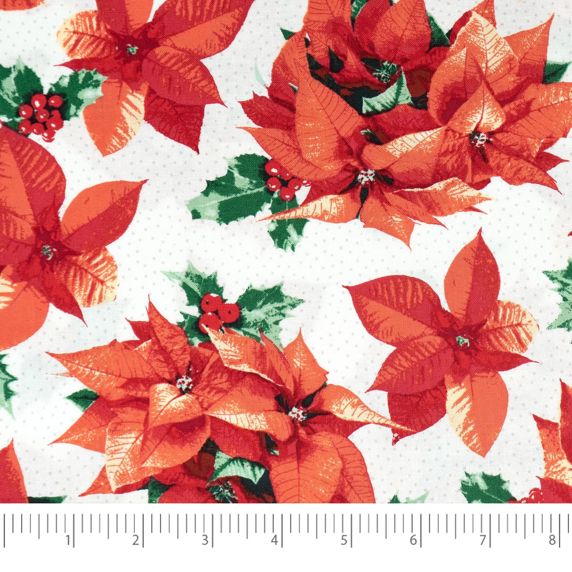 SINGER Christmas Holiday Poinsettia Print Cotton Fabric
